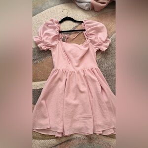 SHEIN Pink Puff Sleeve Mini Dress